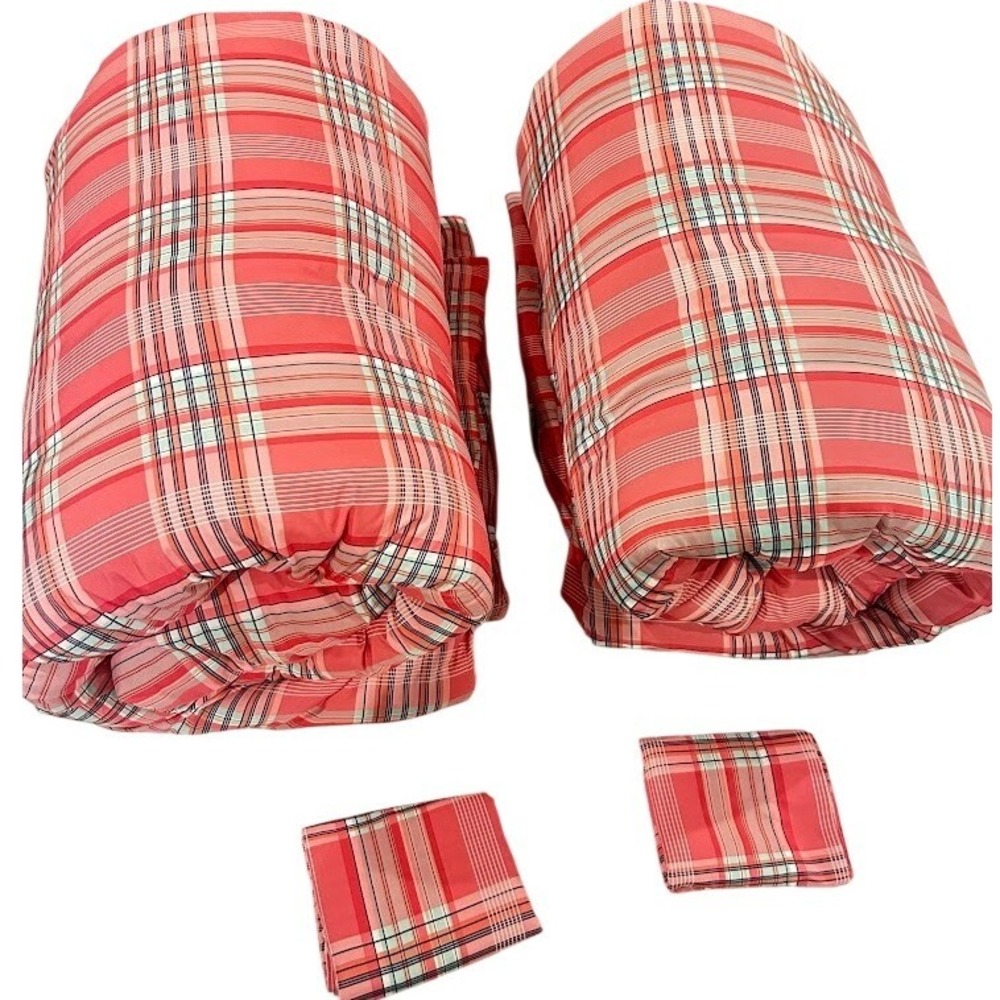 Tommy Hilfiger Twin‎ Comforter Set Lot of 2 Coral Pink Navy Plaid with Shams